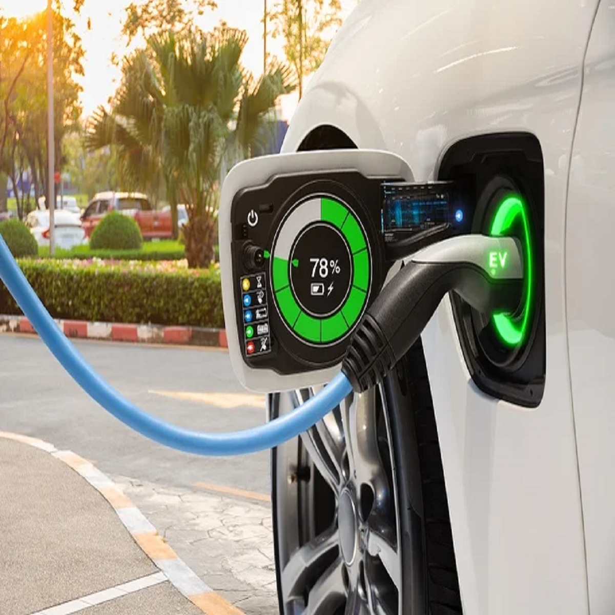 Electric vehicle charging station showcasing modern infrastructure for the growing global EV adoption trend.