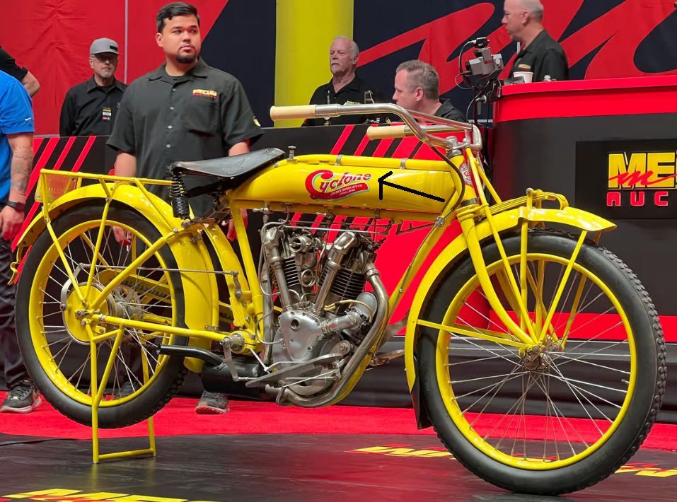 Historic moment: The first million-dollar motorcycle sold at auction, a 1915 Harley-Davidson X8-11.